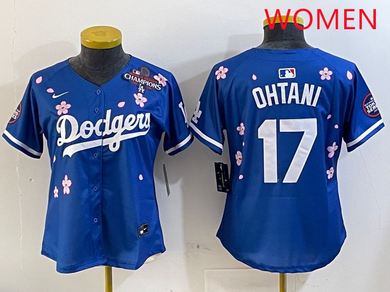 Women Los Angeles Dodgers 17 Ohtani Blue Sakura Edition 2025 Nike MLB Jersey style 2